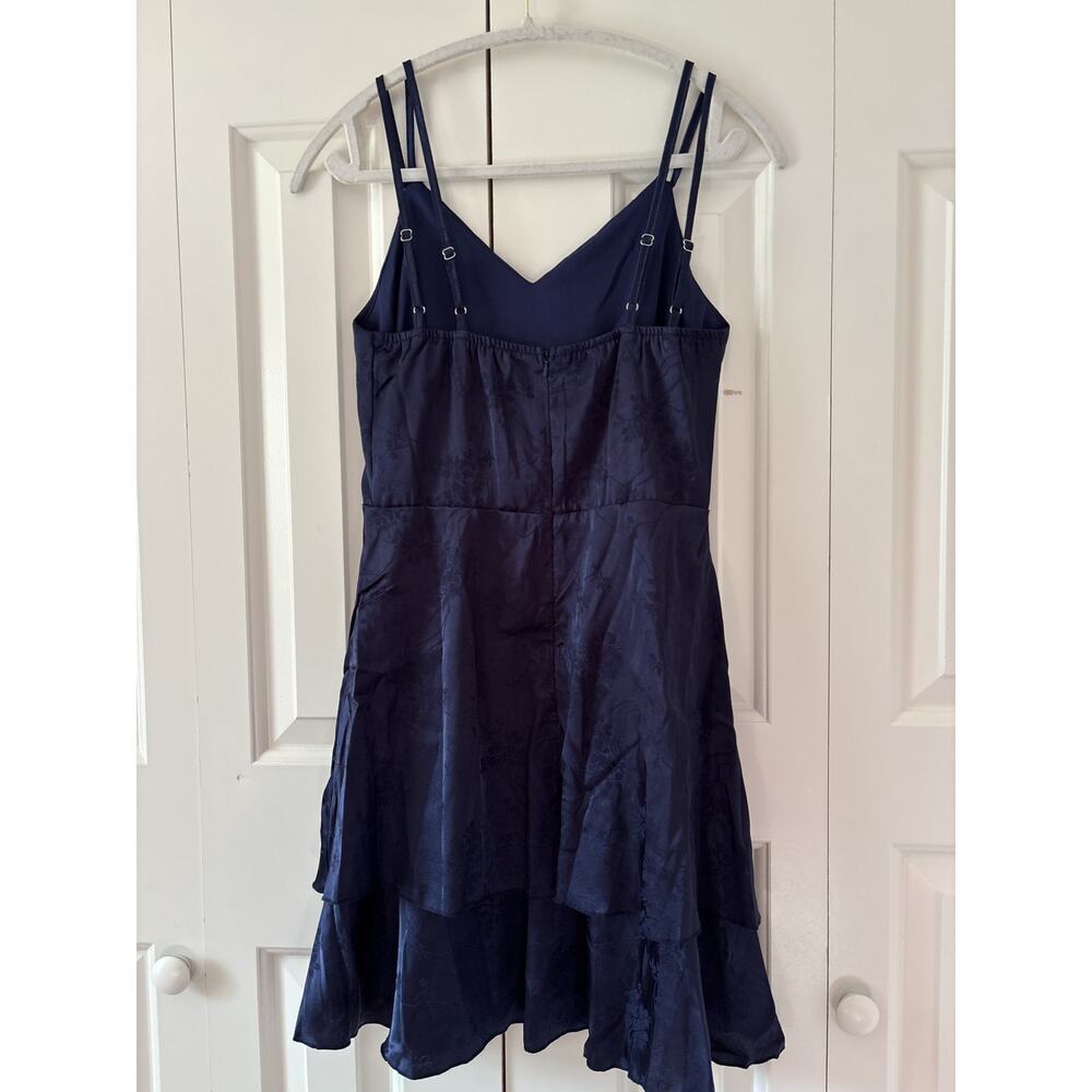 Navy Blue Floral Jacquard Sleeveless Dress S - Picture 9 of 10